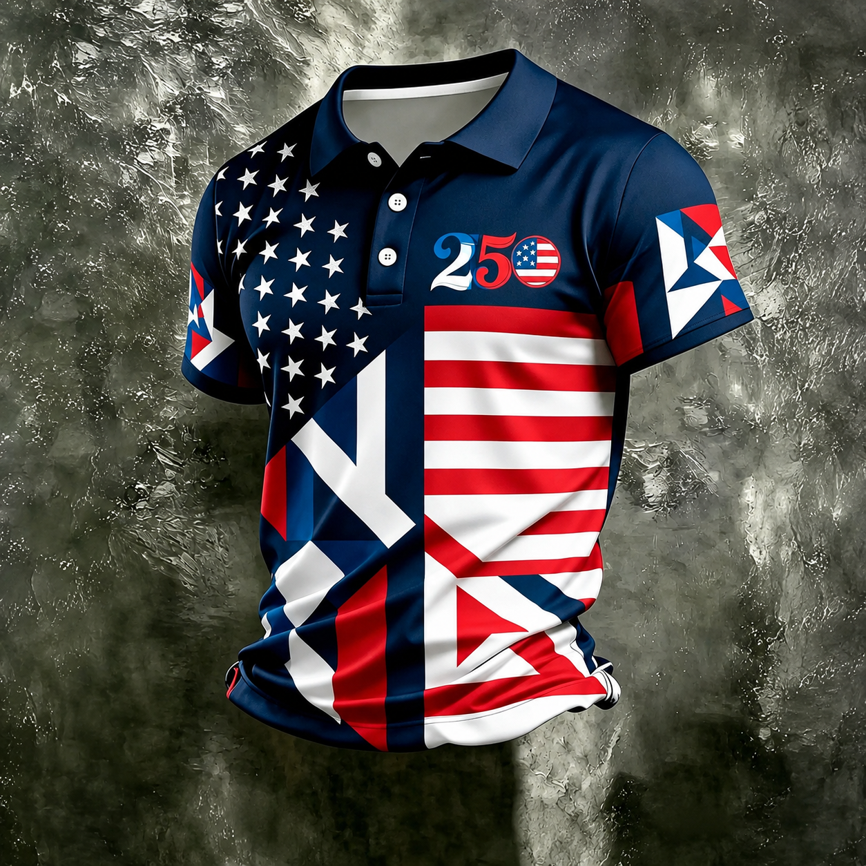 250th Anniversary American Flag Graphic Short Sleeve Polo TShirt for Men
