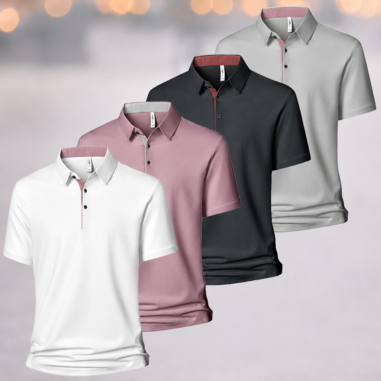 Pack of 4 Short Sleeve Polo T Shirts with Moisture Wicking Fabric for Men