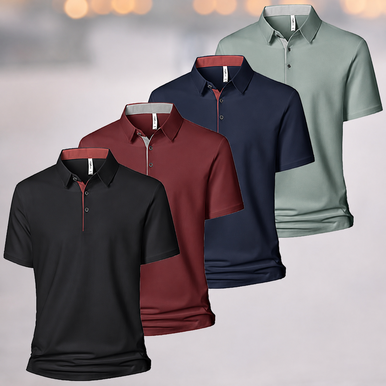 Pack of 4 Short Sleeve Polo T Shirts with Moisture Wicking Fabric for Men