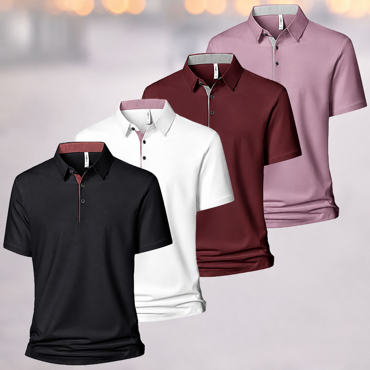 Pack of 4 Short Sleeve Polo T Shirts with Moisture Wicking Fabric for Men