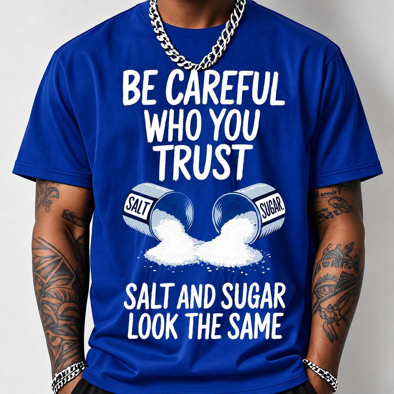 Salt And Sugar Trust Pattern Print Loose Fit Short Sleeve T Shirt For Men