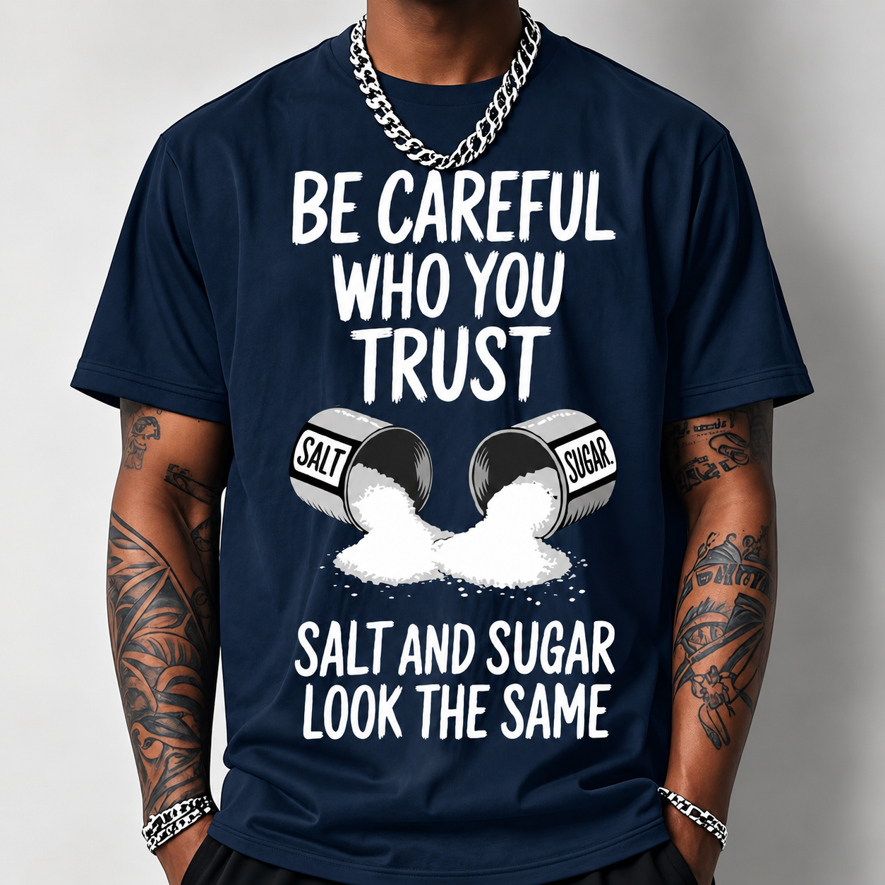 Salt And Sugar Trust Pattern Print Loose Fit Short Sleeve T Shirt For Men