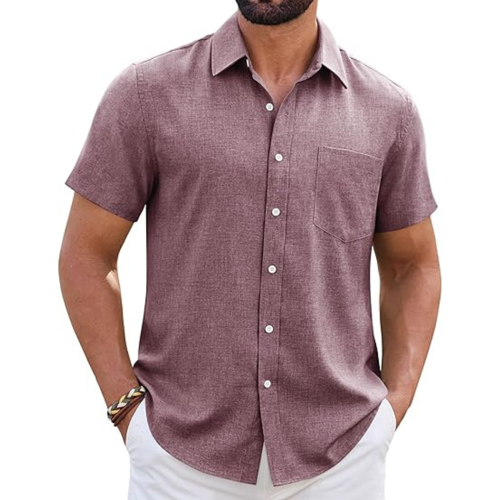 Short Sleeve Wrinkle Casual Untucked Button Down Shirts For Men 
