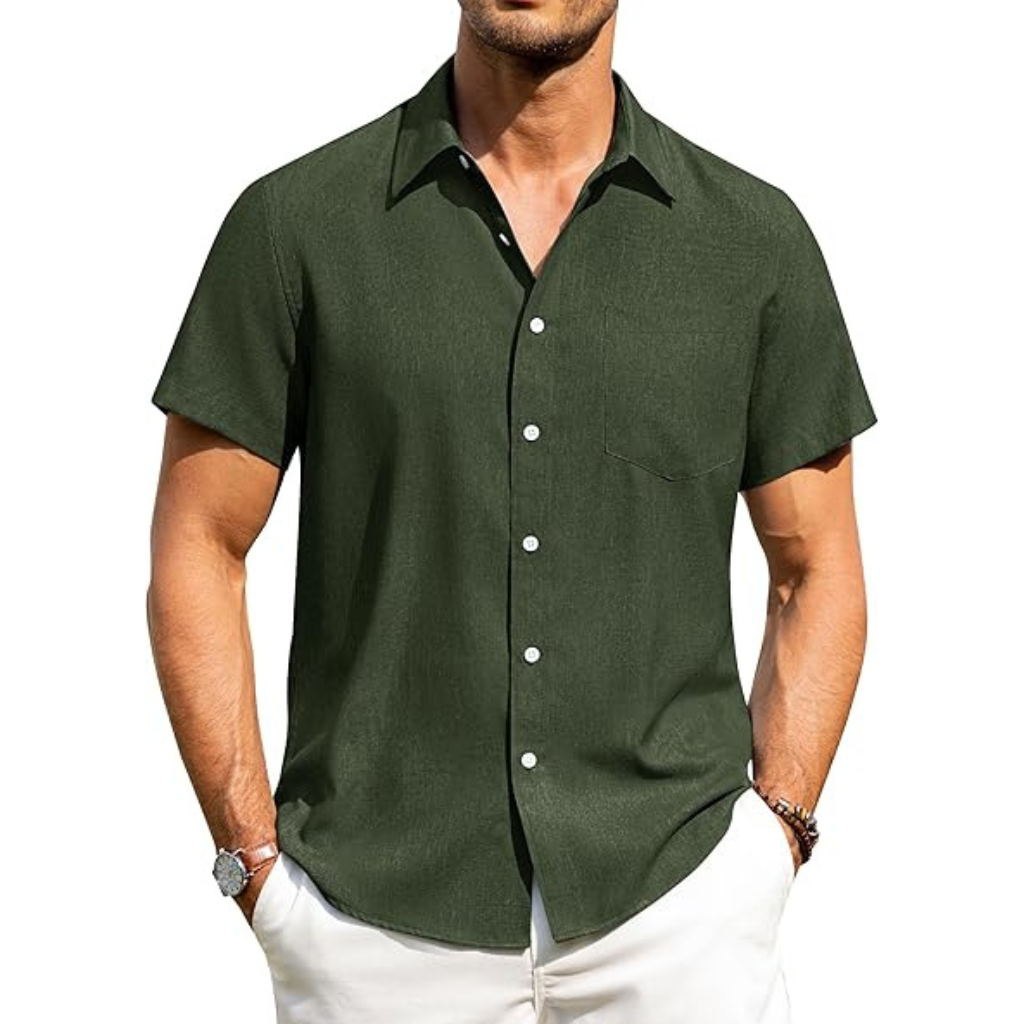 Short Sleeve Button Down Casual Wrinkle Shirts For Men