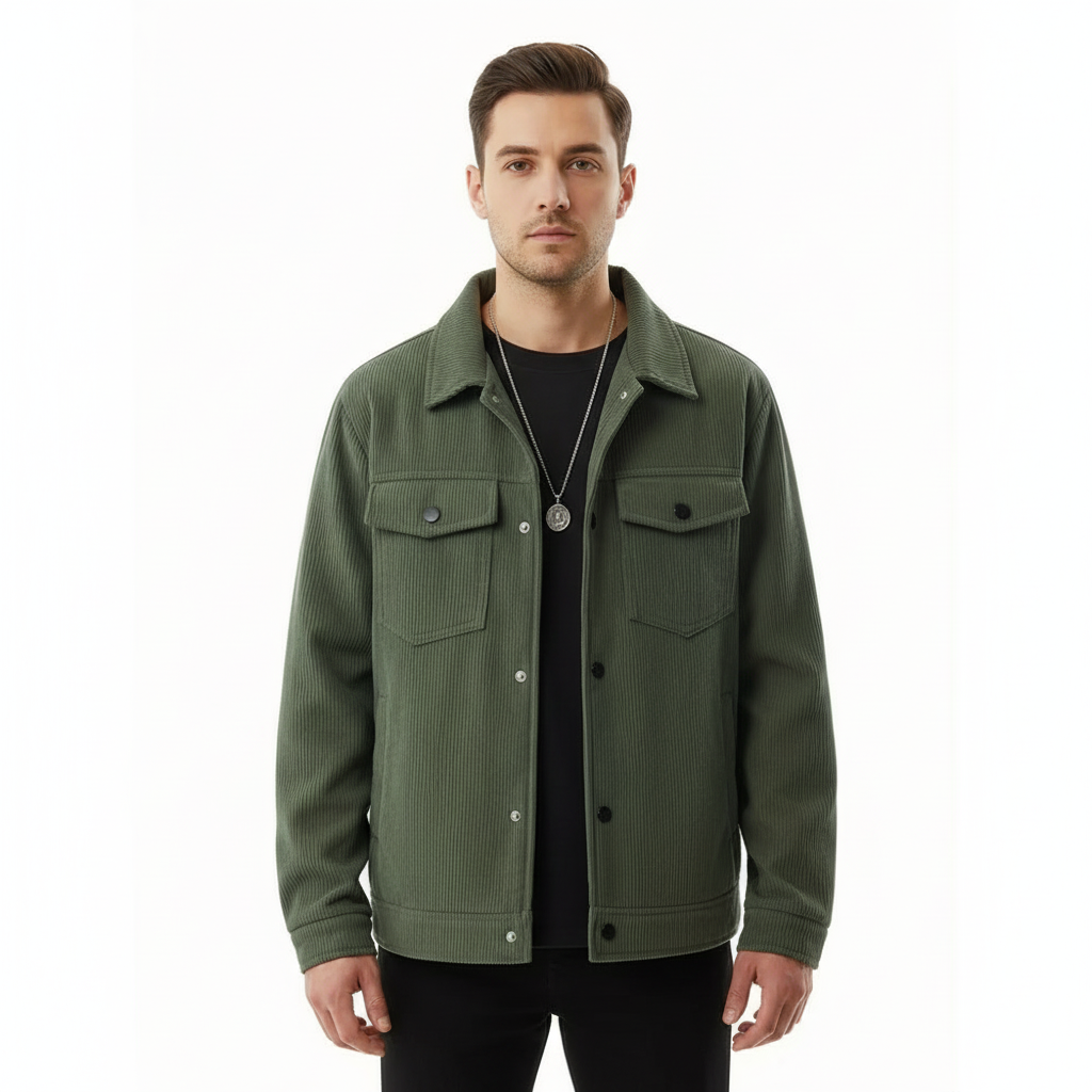 Corduroy Cargo Jacket With Pockets For Men