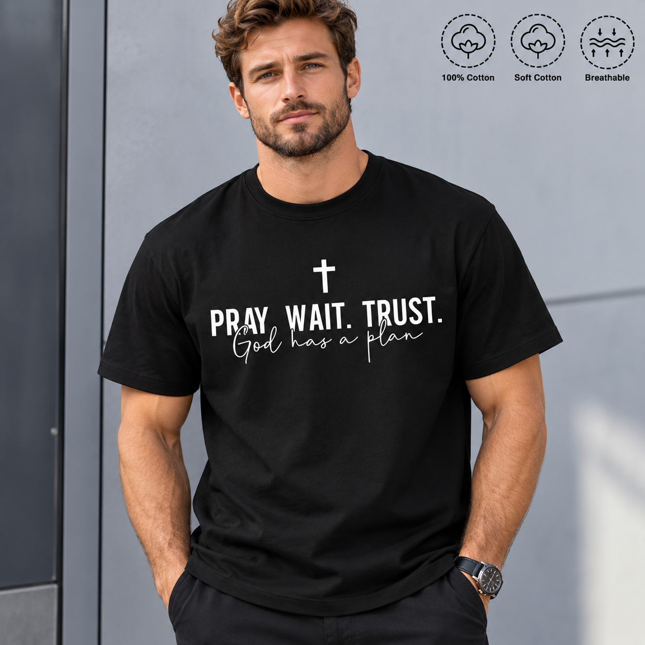 Cross Faith Quote Print Short Sleeve Sports Tee For Men
