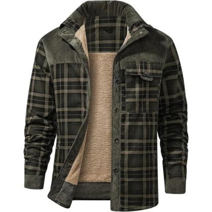 Fleece Lined Plaid Shirt Style Jacket For Men