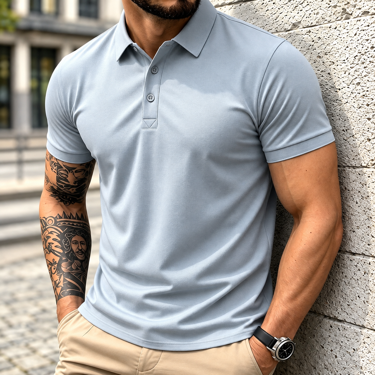 Solid Color Button Front Polo Shirt For Men
