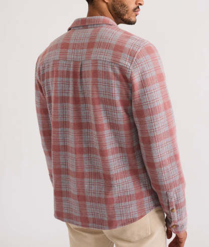 Stretch Twill Plaid Button Up Shirt With Pockets