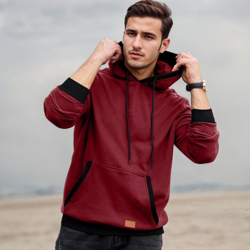 Fashion Long Sleeve Drawstring Fleece Pullover Hoodie With Pockets