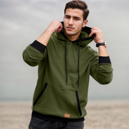 Fashion Long Sleeve Drawstring Fleece Pullover Hoodie With Pockets
