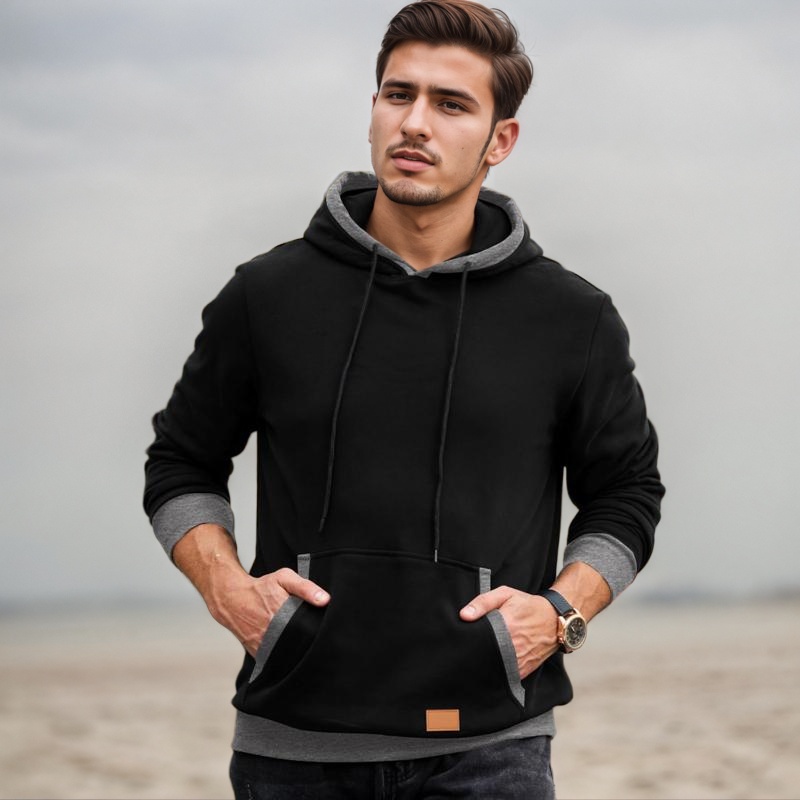 Fashion Long Sleeve Drawstring Fleece Pullover Hoodie With Pockets