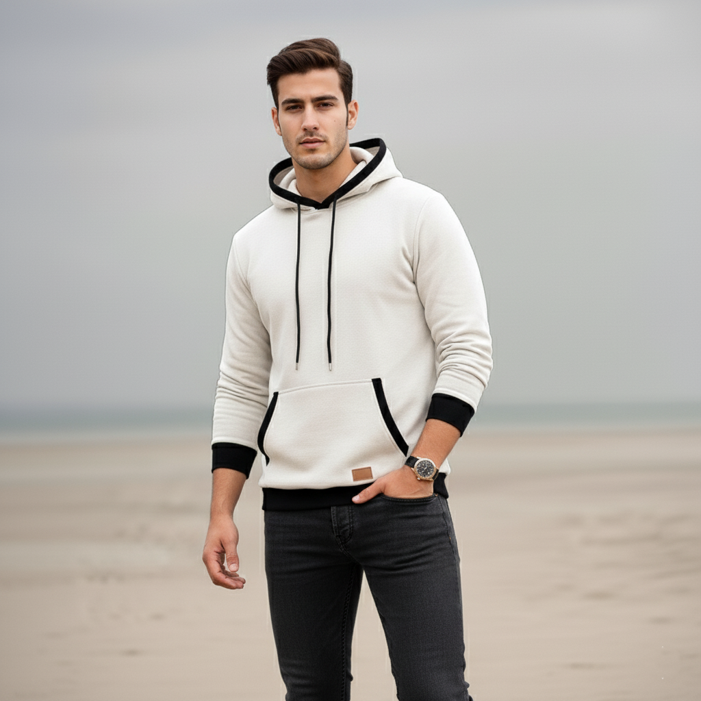 Fashion Long Sleeve Drawstring Fleece Pullover Hoodie With Pockets