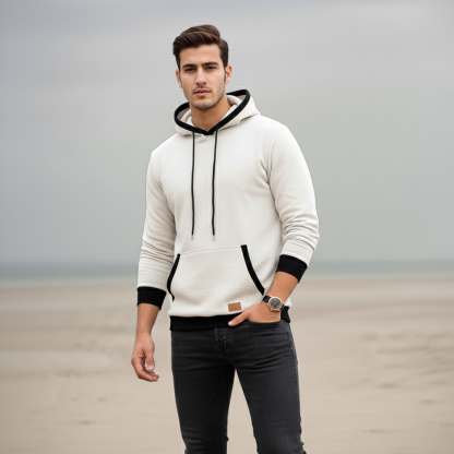 Fashion Long Sleeve Drawstring Fleece Pullover Hoodie With Pockets