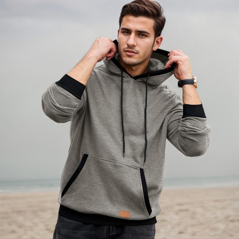 Fashion Long Sleeve Drawstring Fleece Pullover Hoodie With Pockets