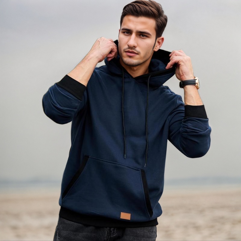 Fashion Long Sleeve Drawstring Fleece Pullover Hoodie With Pockets