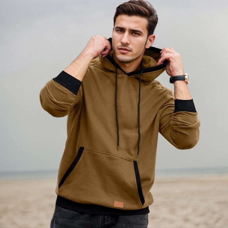 Fashion Long Sleeve Drawstring Fleece Pullover Hoodie With Pockets