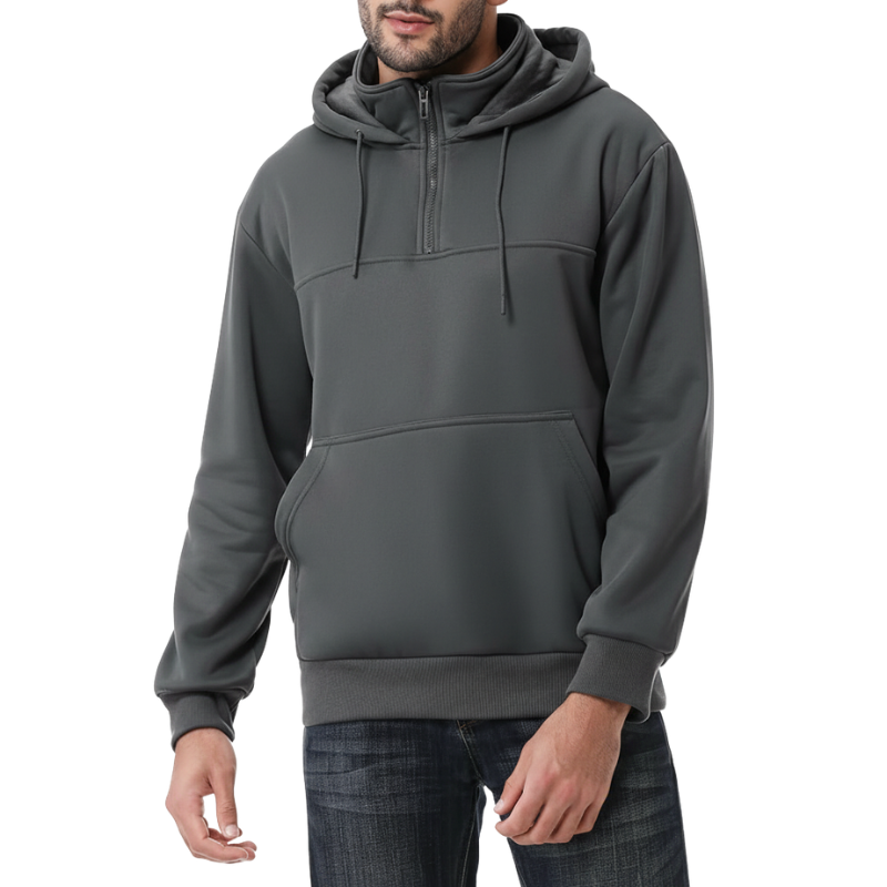 Men Fashion Hoodies Sweatshirts Loose Fit Heavyweight Quarter-Zip Sweatshirt Fleece-Lined Pullover