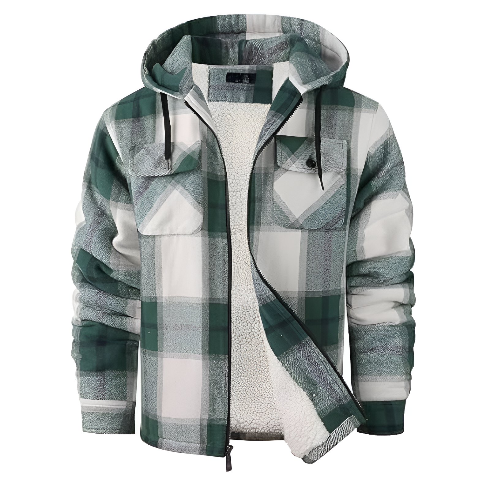 Men Flannel Hooded Jacket Fleece Sherpa Lined Plaid Shirts Jackets Zip Up Sweatshirt Hoodies for Men with 4 Pockets