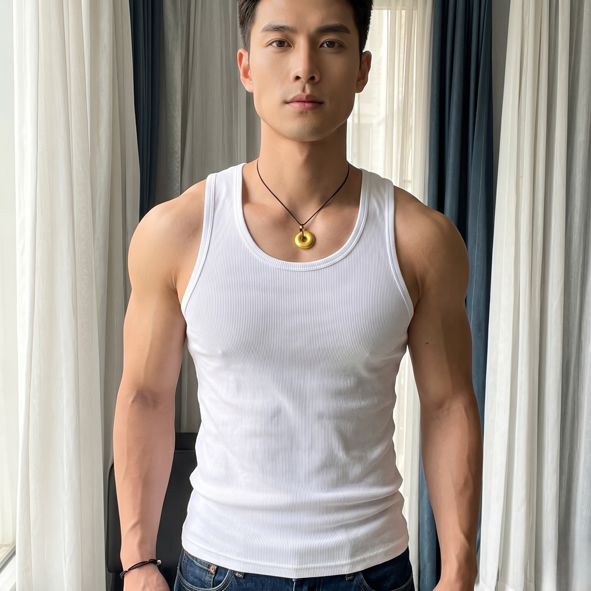 Solid Color Ribbed Round Casual Vest For Men