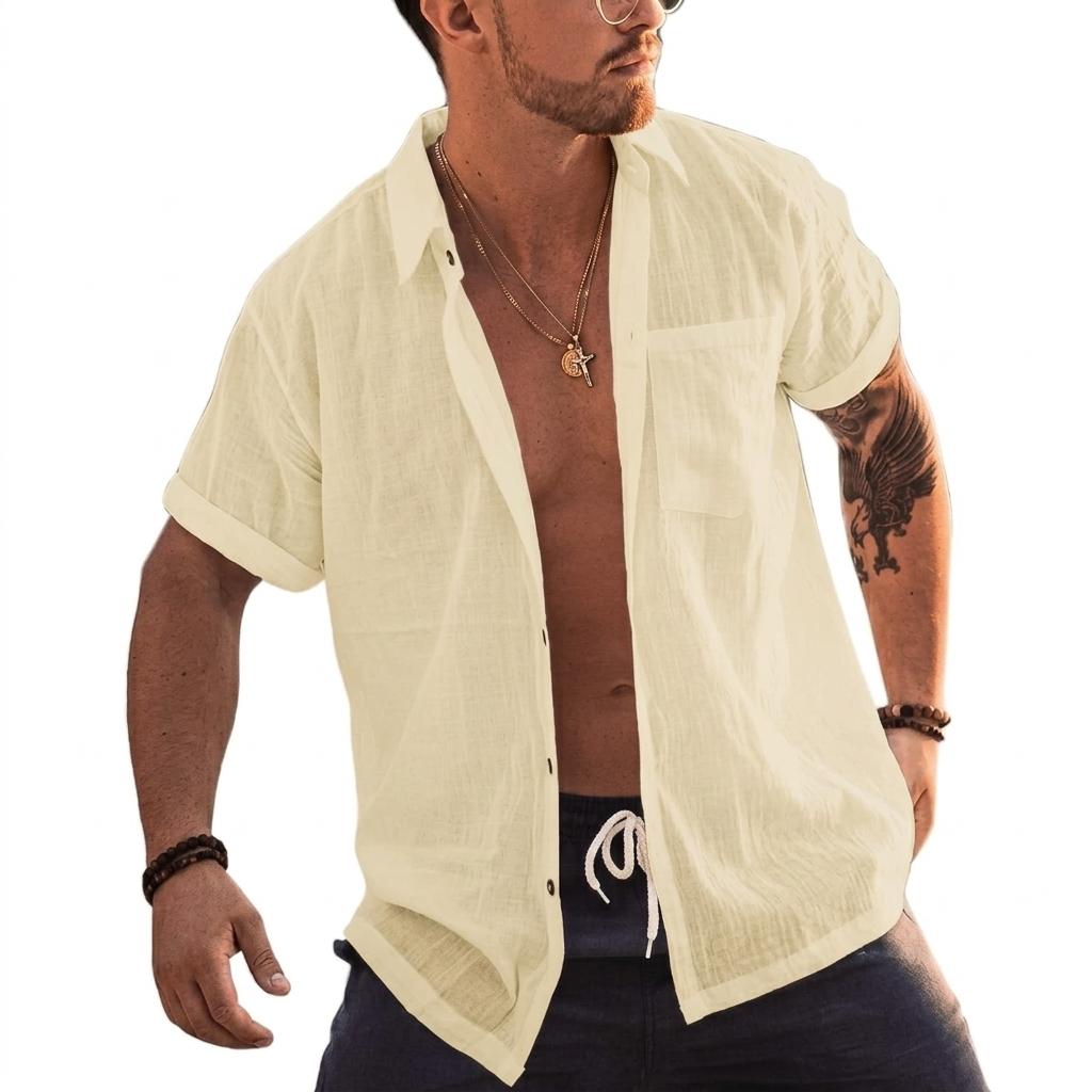 Short Sleeve Button Up Summer Shirt With Pocket For Men