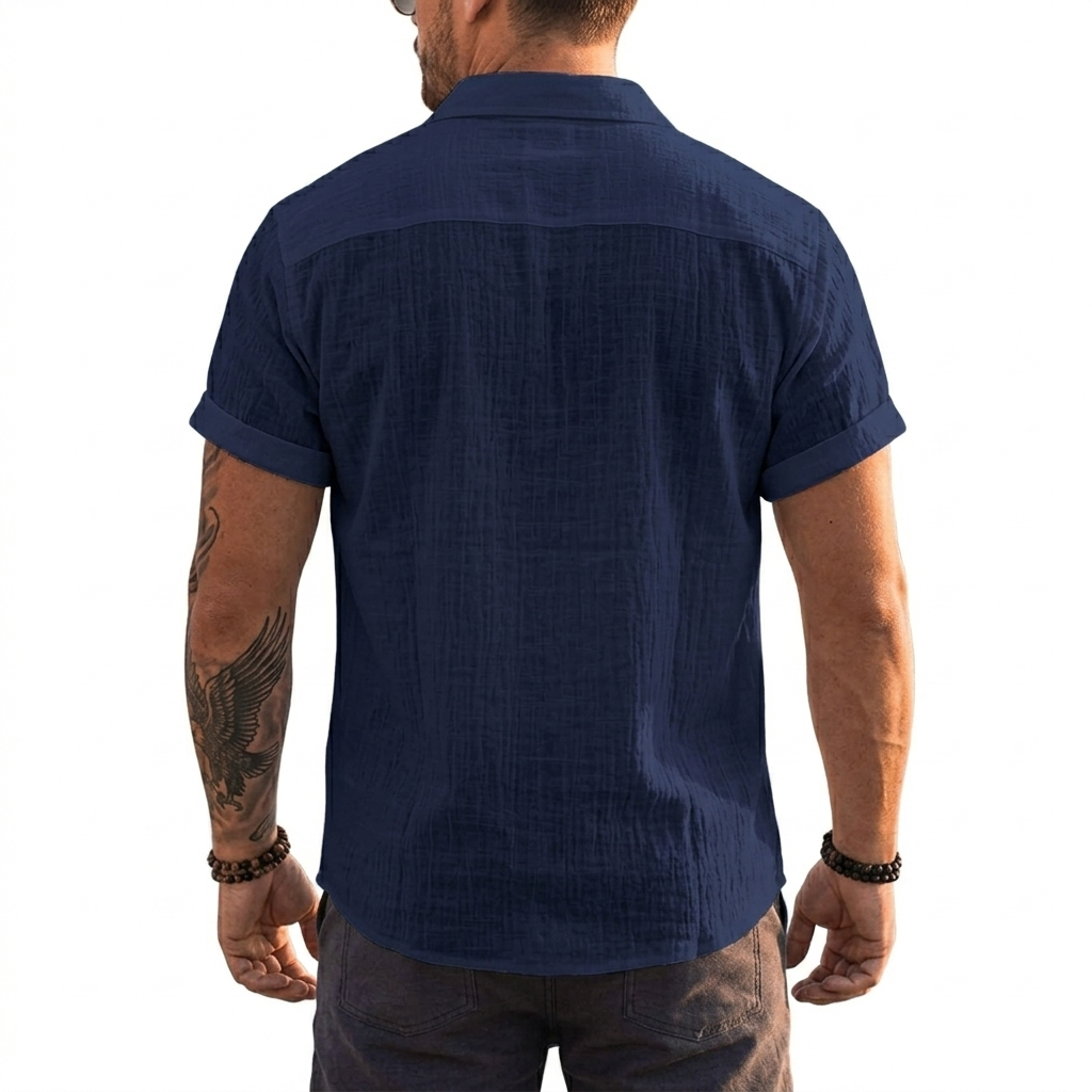Short Sleeve Button Up Summer Shirt With Pocket For Men