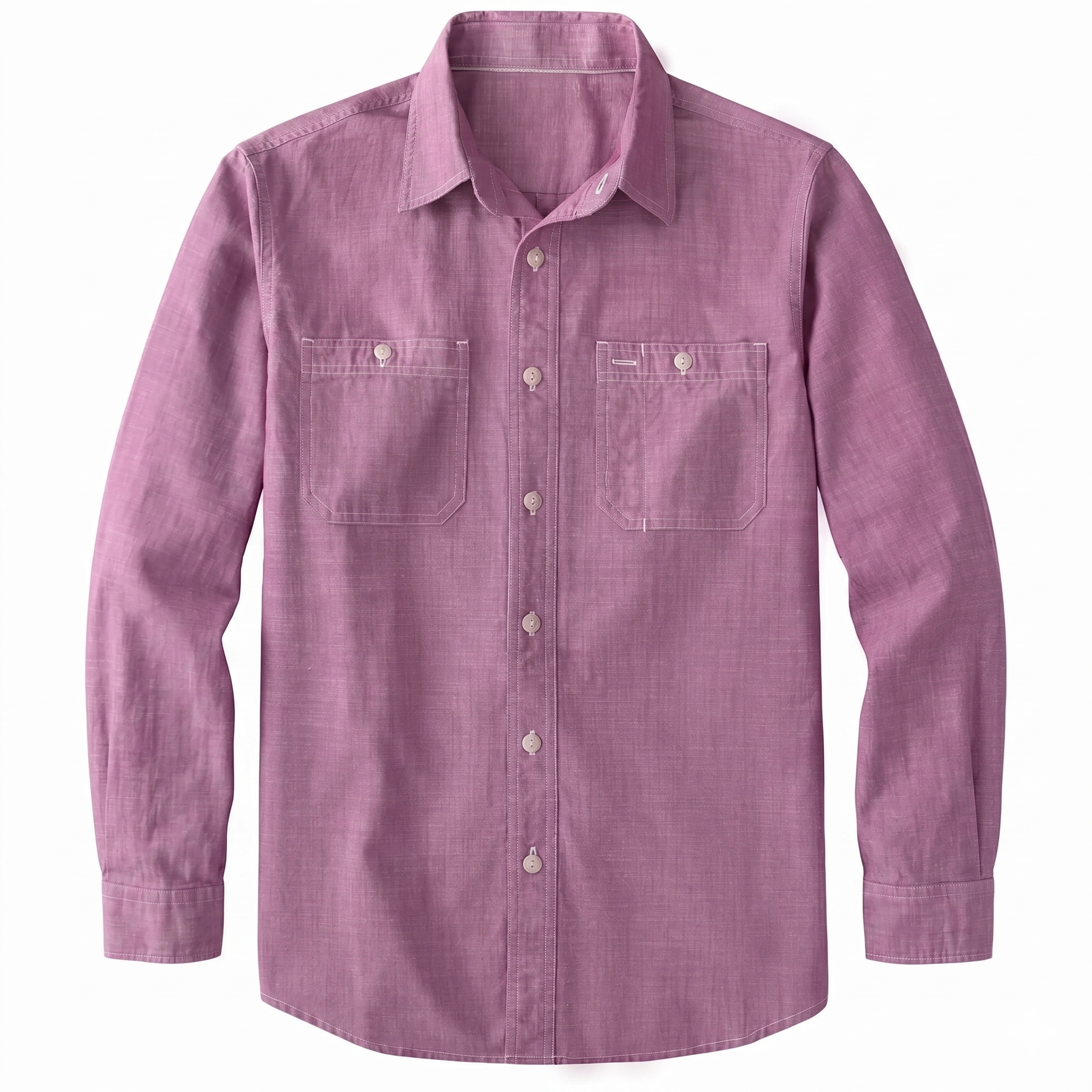 Long Sleeve Button Up Work Shirt With Pockets For Men