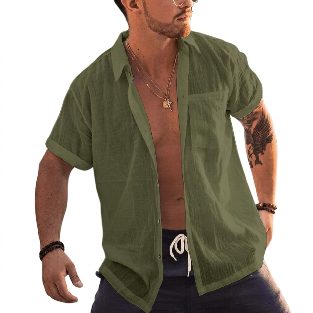 Short Sleeve Button Up Summer Shirt With Pocket For Men