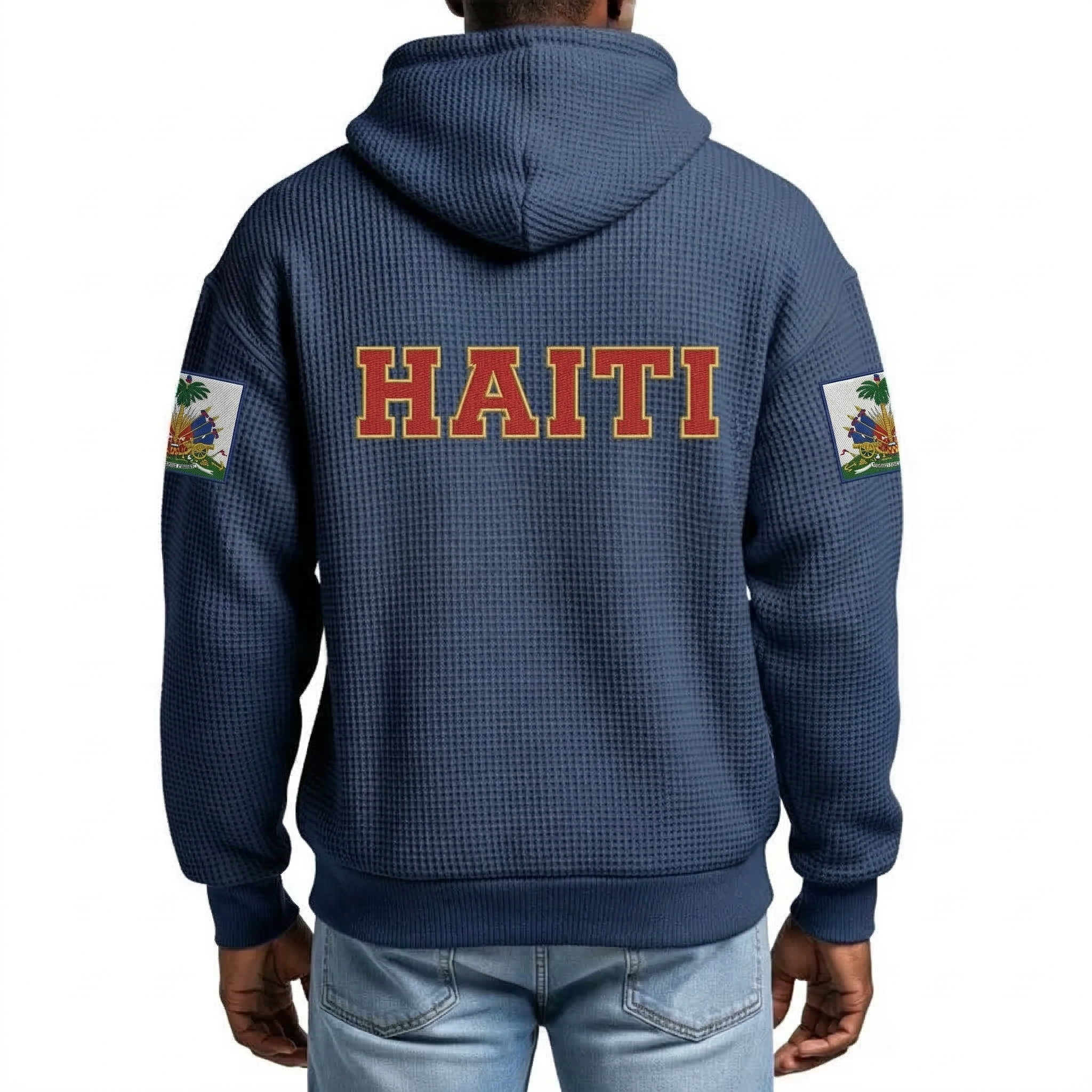FIFA 2026 Haiti Printed Waffle Quarter Zip Football Fan Hoodie