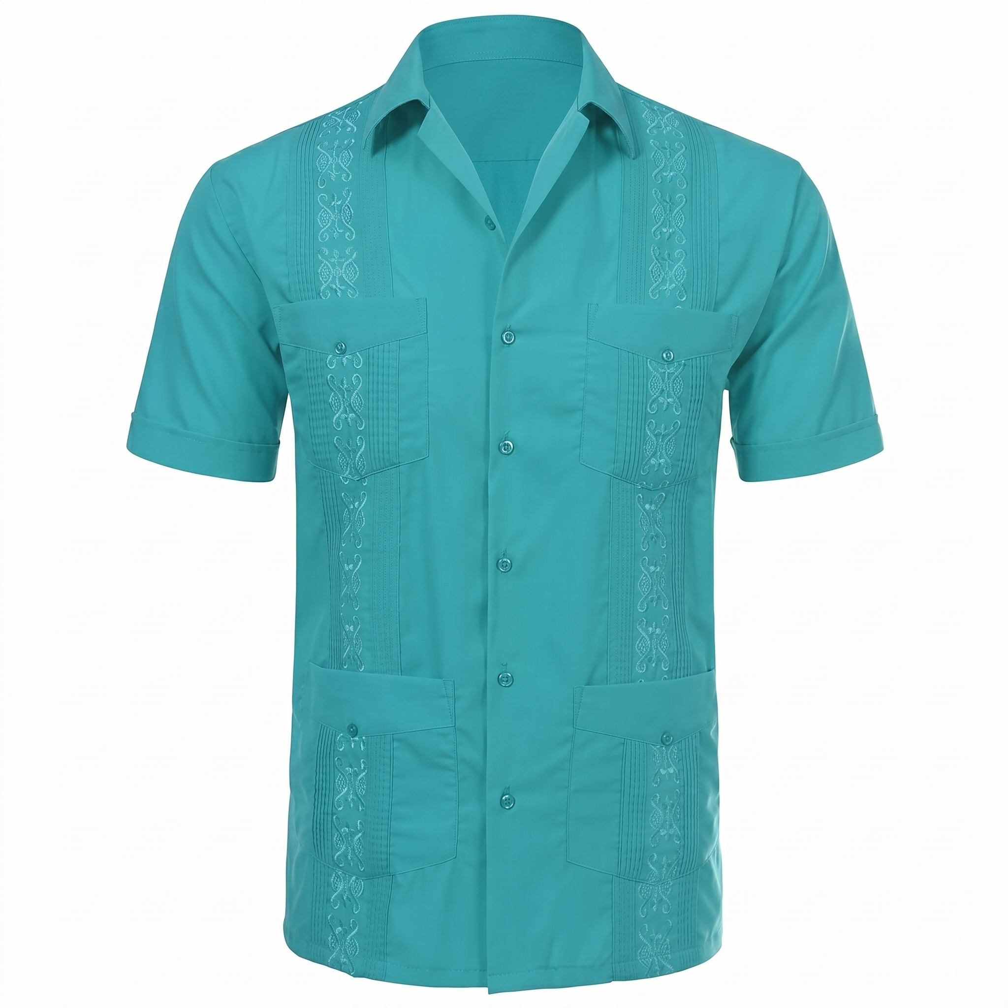 Short Sleeve Button Down Cuban Guayabera Shirt For Men