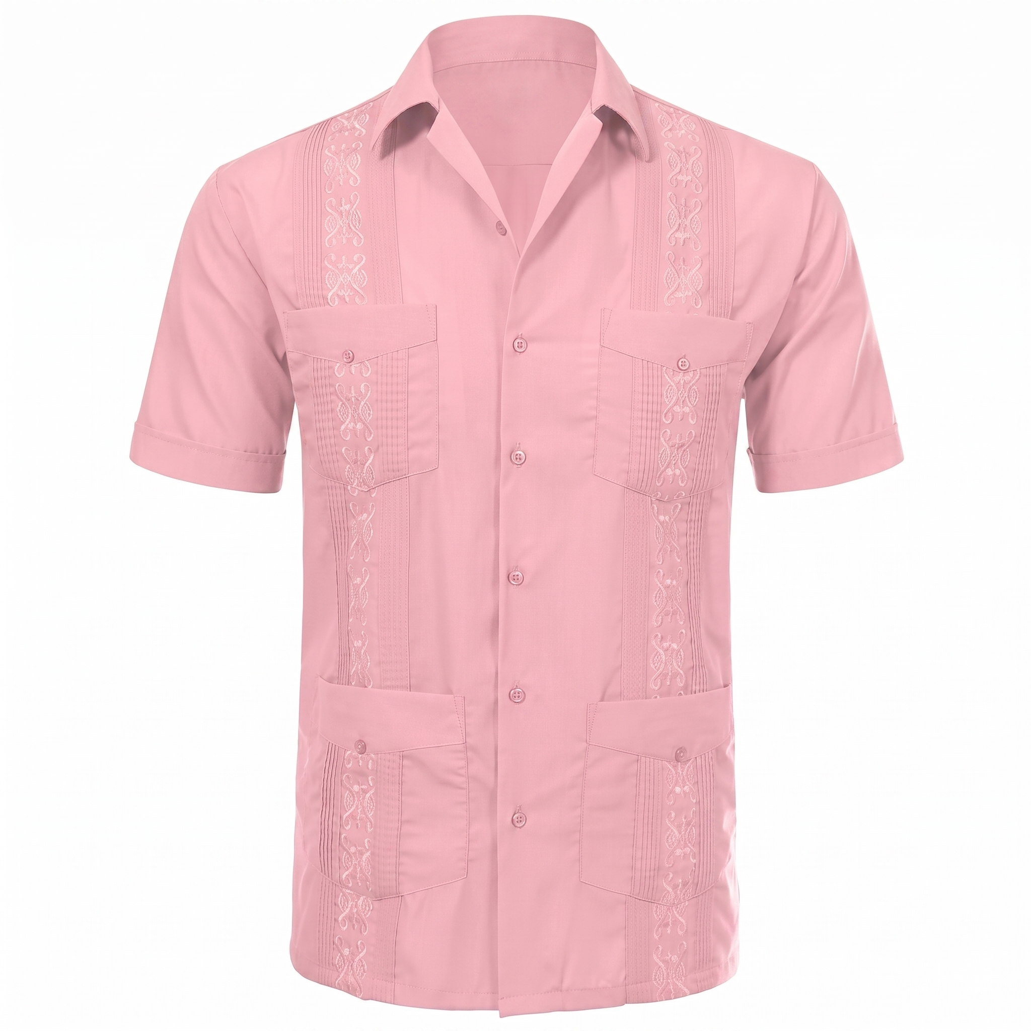 Short Sleeve Button Down Cuban Guayabera Shirt For Men