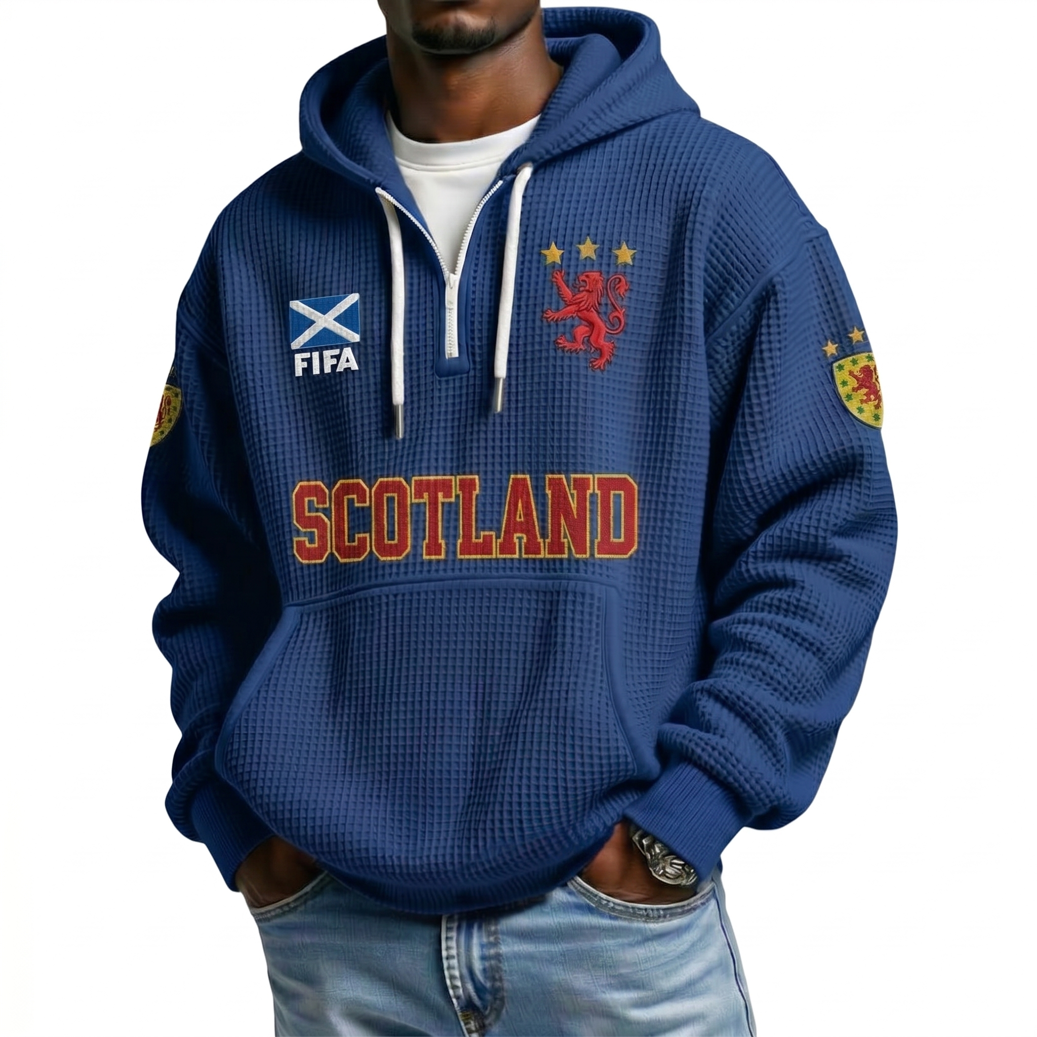 FIFA 2026 Scotland Printed Waffle Quarter Zip Football Fan Hoodie