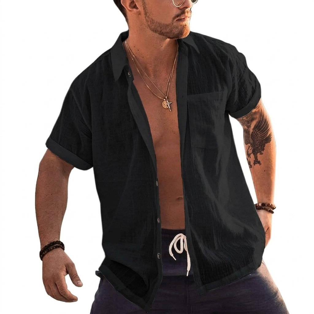 Short Sleeve Button Up Summer Shirt With Pocket For Men