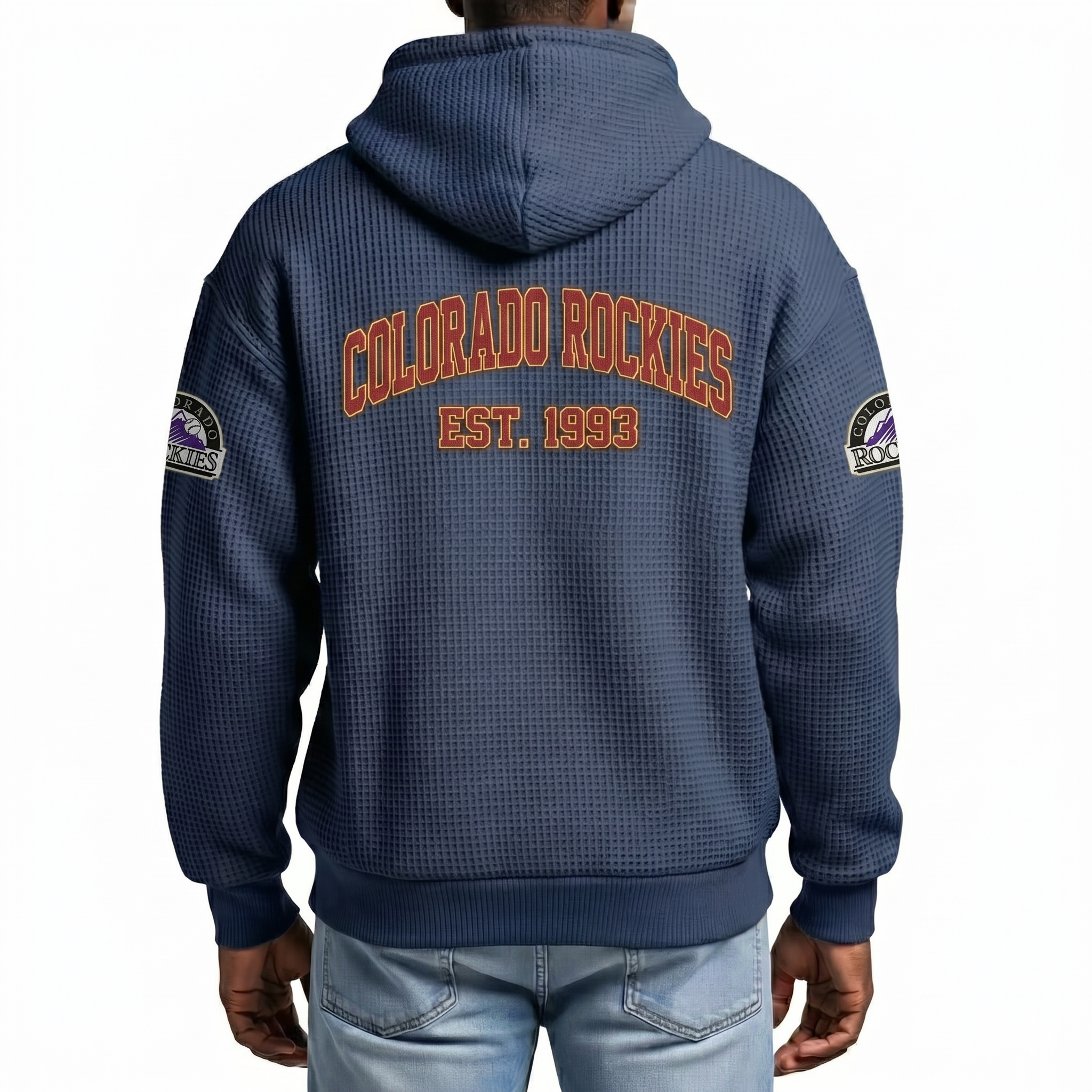 Colorado Rockies EST 1993 Printed Waffle Quarter Zip Baseball Fan Hoodie