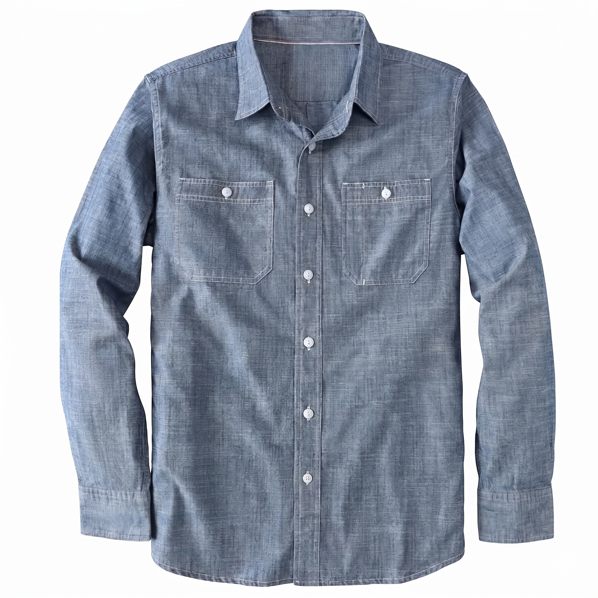 Long Sleeve Button Up Work Shirt With Pockets For Men