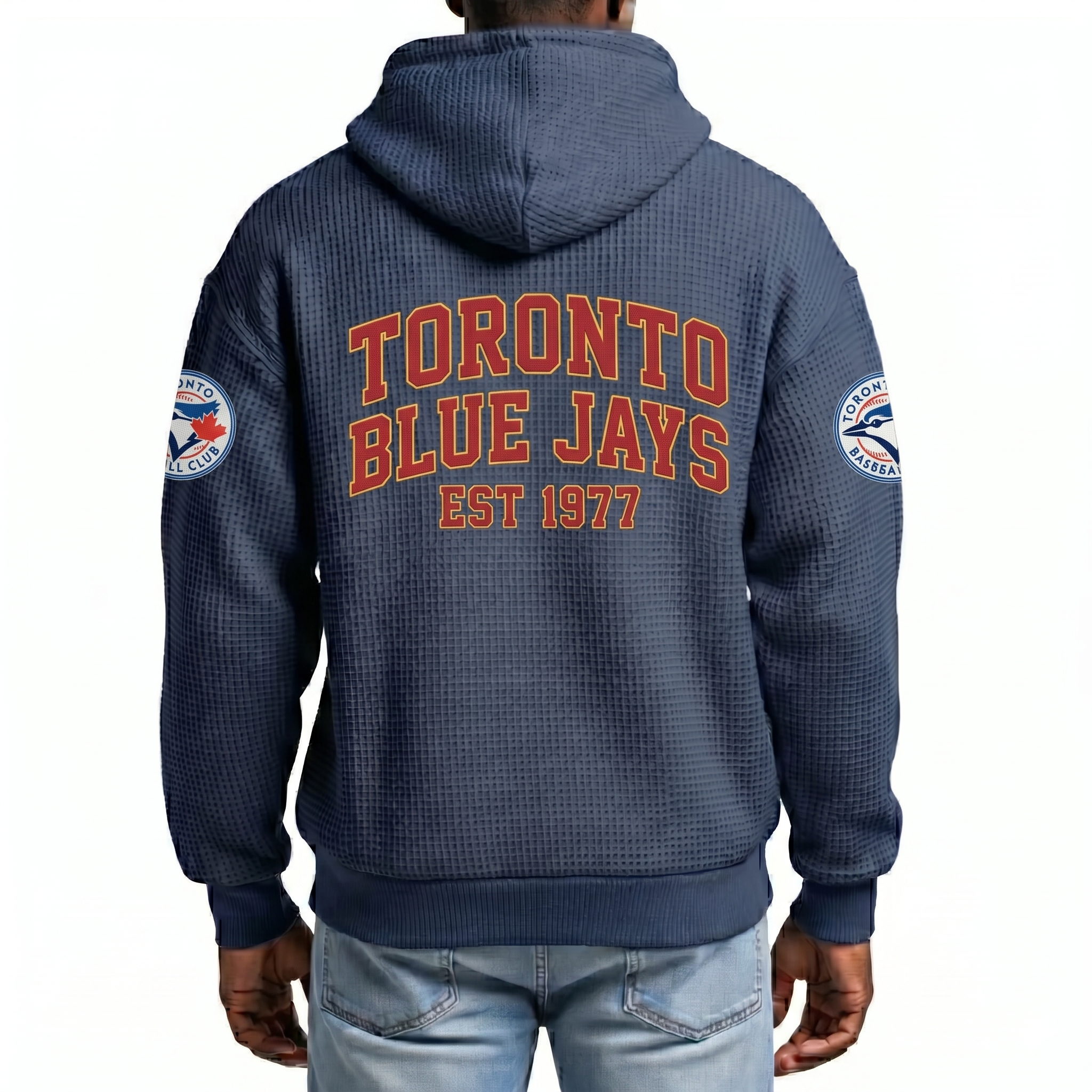 Toronto Blue Jays EST 1977 Printed Waffle Quarter Zip Baseball Fan Hoodie