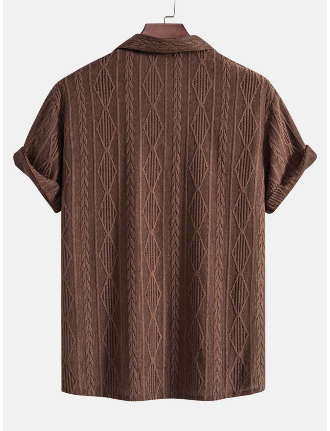 【PARTIMENTO】 Jacquard Stripe Roll Up Half Shirts /追跡付 GeometricJacquardButtonUpShirt