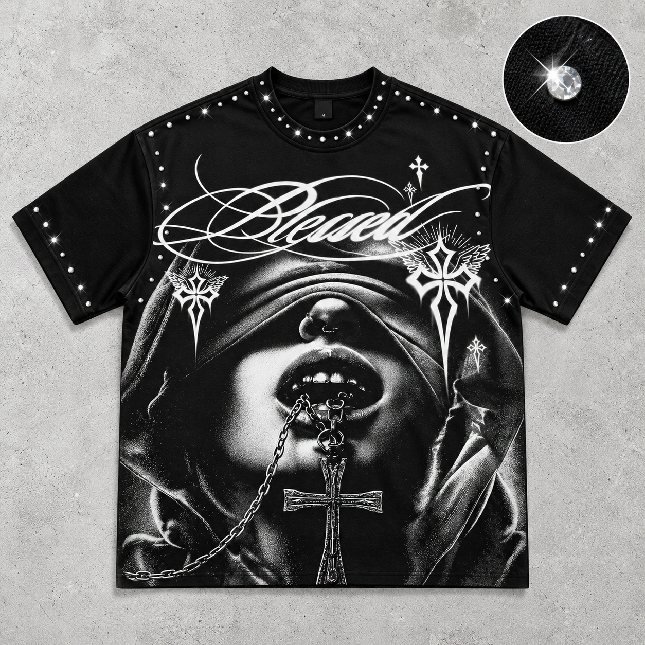 Graphic Print Rhinestone Decor Casual Summer T Shirt For Men And Women
