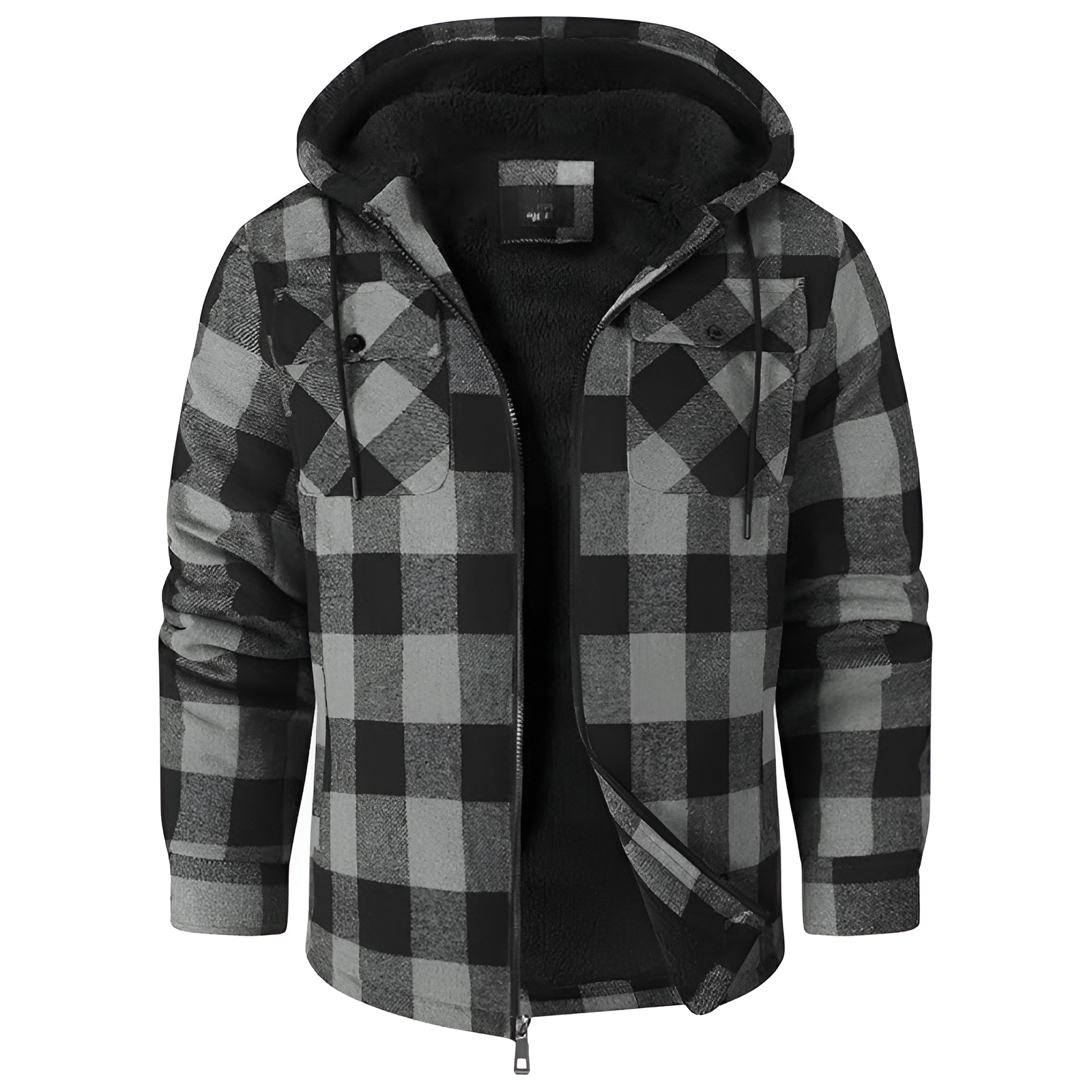 Men Flannel Hooded Jacket Fleece Sherpa Lined Plaid Shirts Jackets Zip Up Sweatshirt Hoodies for Men with 4 Pockets
