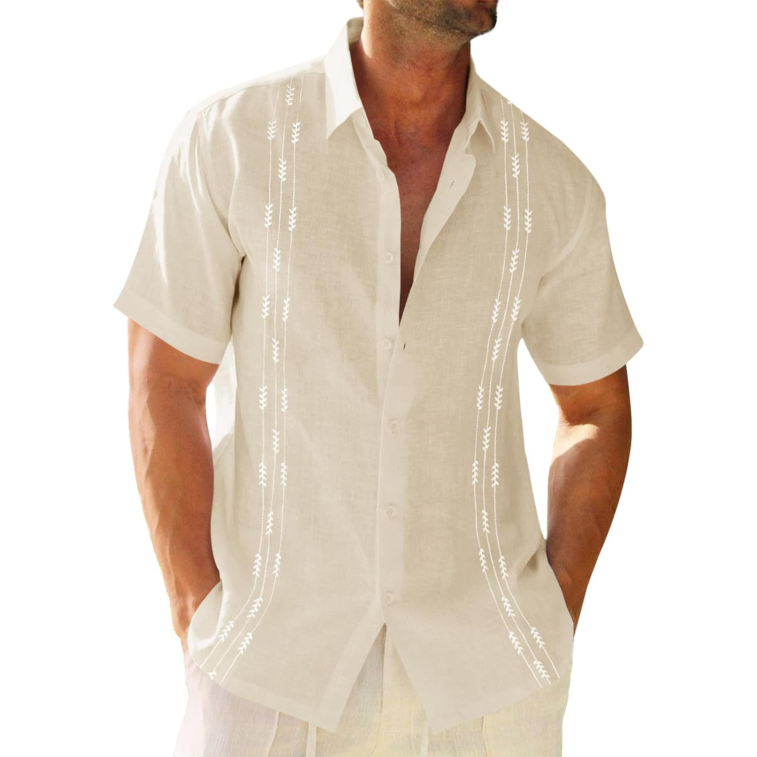 Guayabera Cuban Short Sleeve Button Down Cotton Summer Beach Hippie Shirts