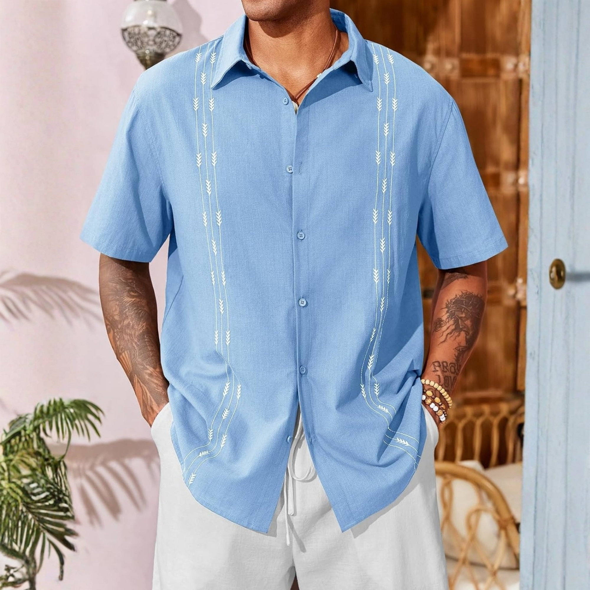 Guayabera Cuban Short Sleeve Button Down Cotton Summer Beach Hippie Shirts