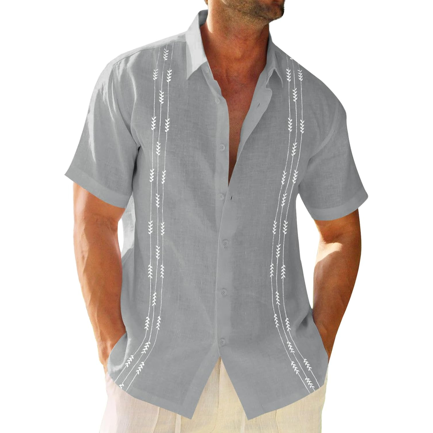 Guayabera Cuban Short Sleeve Button Down Cotton Summer Beach Hippie Shirts