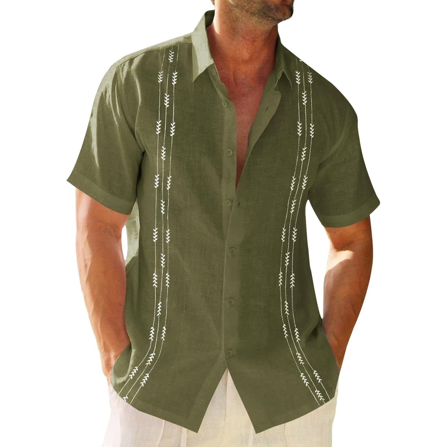 Guayabera Cuban Short Sleeve Button Down Cotton Summer Beach Hippie Shirts