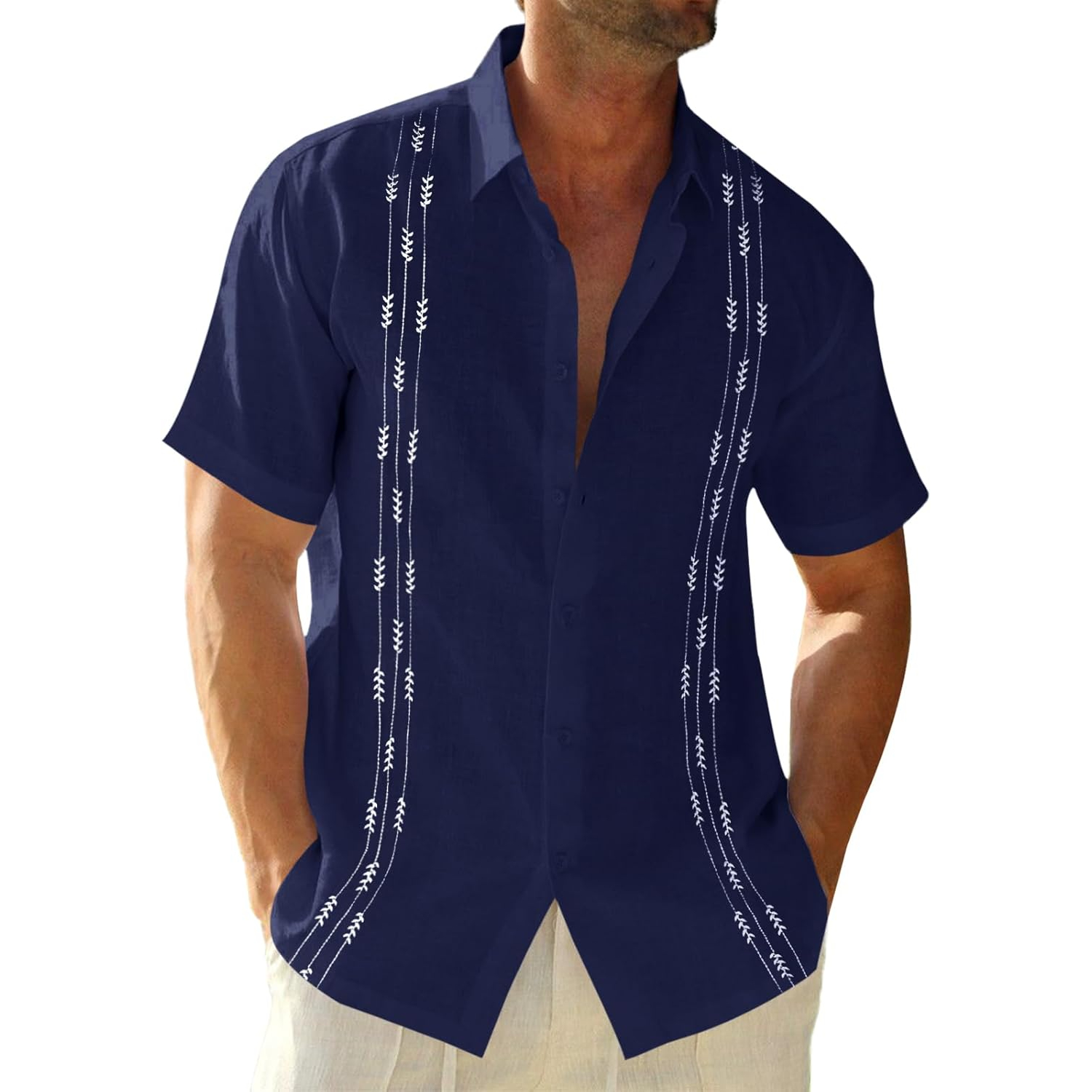 Guayabera Cuban Short Sleeve Button Down Cotton Summer Beach Hippie Shirts
