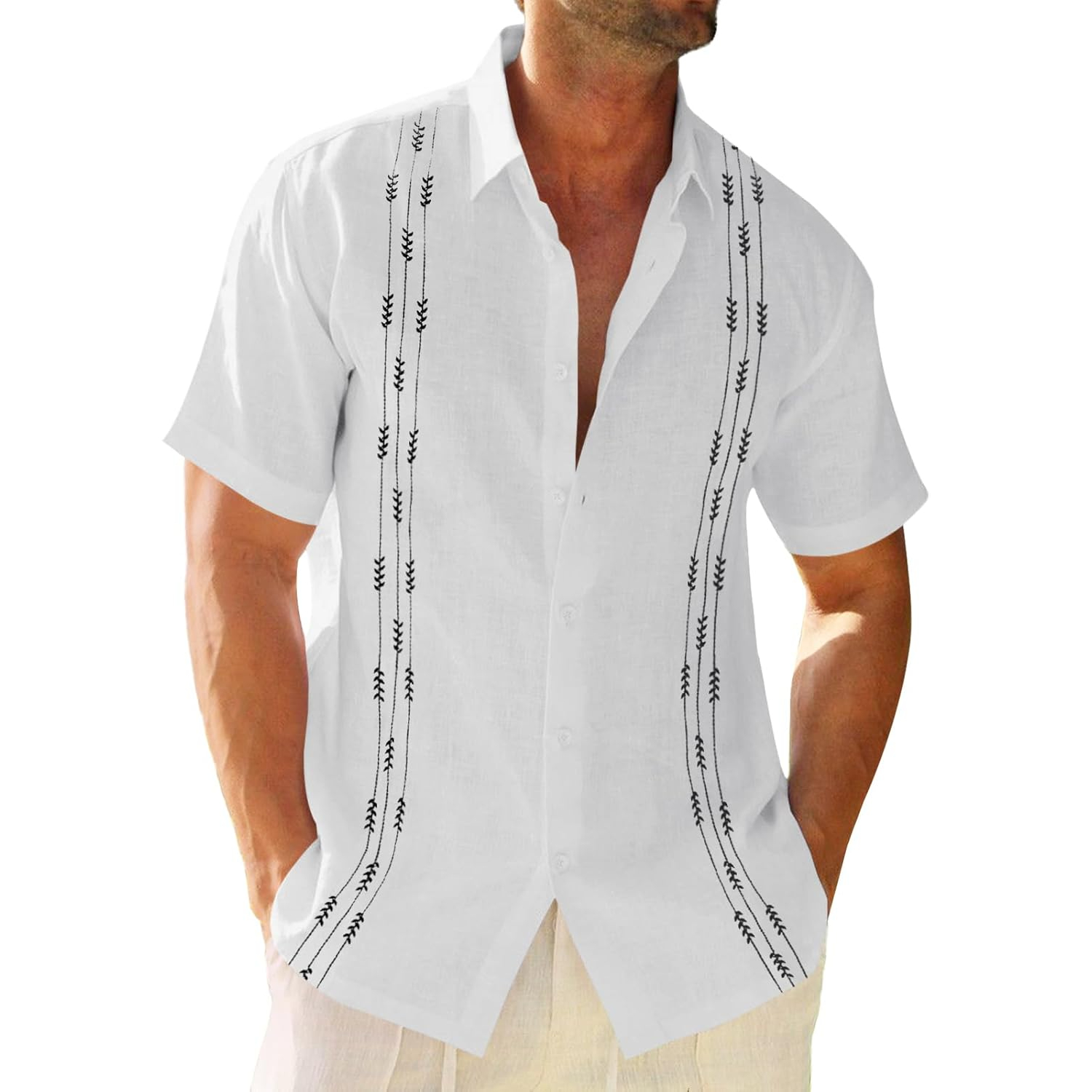 Guayabera Cuban Short Sleeve Button Down Cotton Summer Beach Hippie Shirts