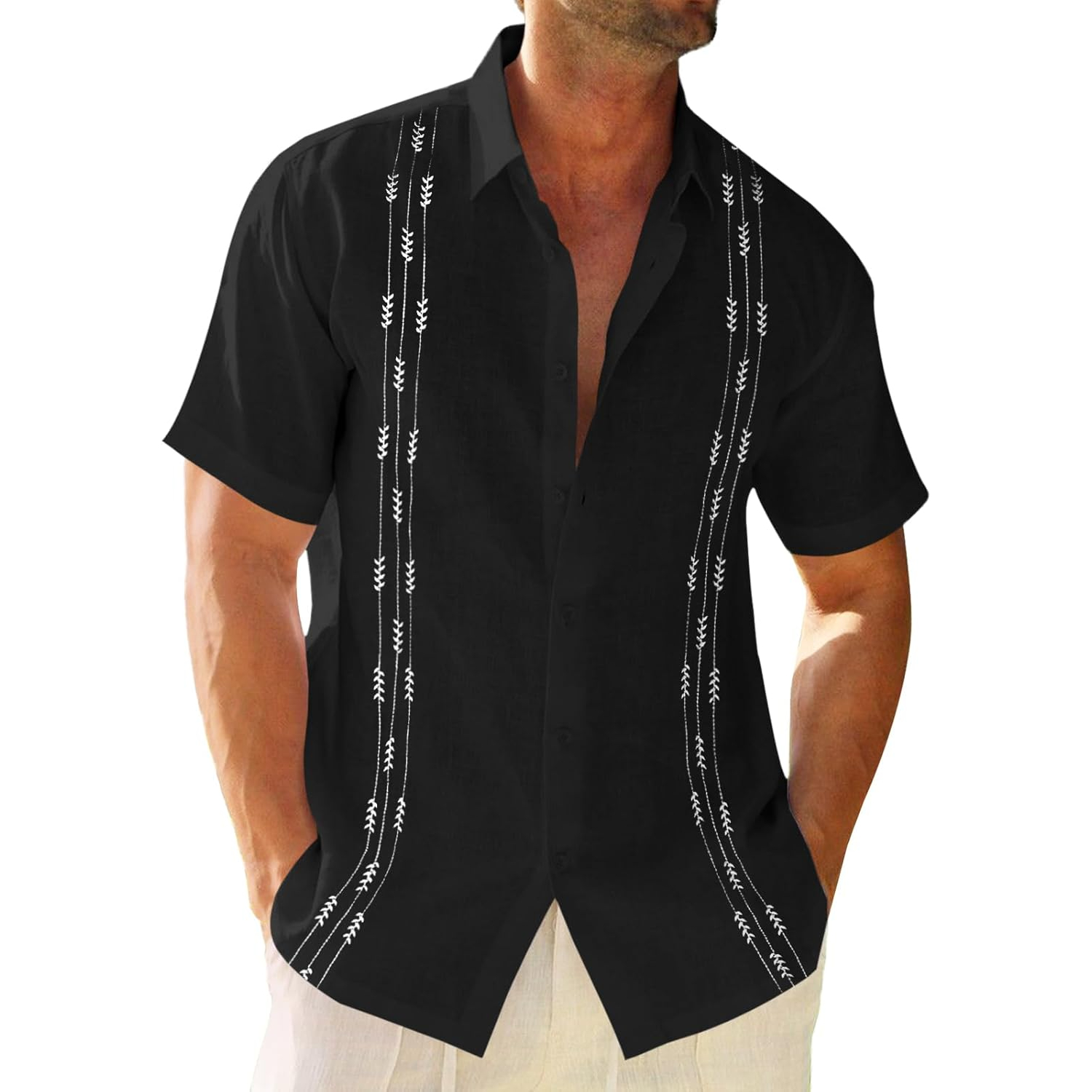 Guayabera Cuban Short Sleeve Button Down Cotton Summer Beach Hippie Shirts