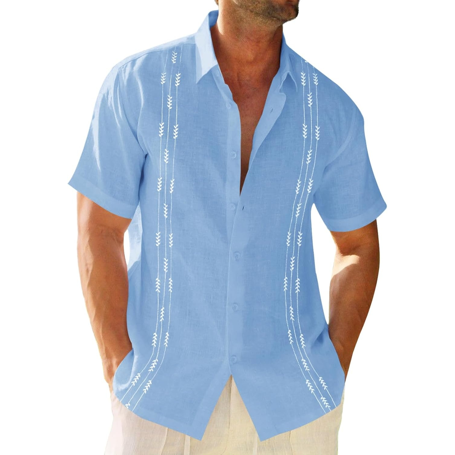 Guayabera Cuban Short Sleeve Button Down Cotton Summer Beach Hippie Shirts