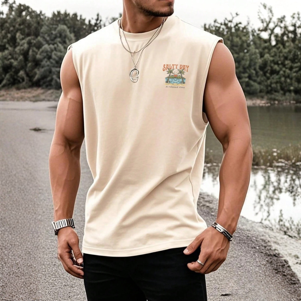 Coastal Summer Vacation Tree Print Tank Top For Men