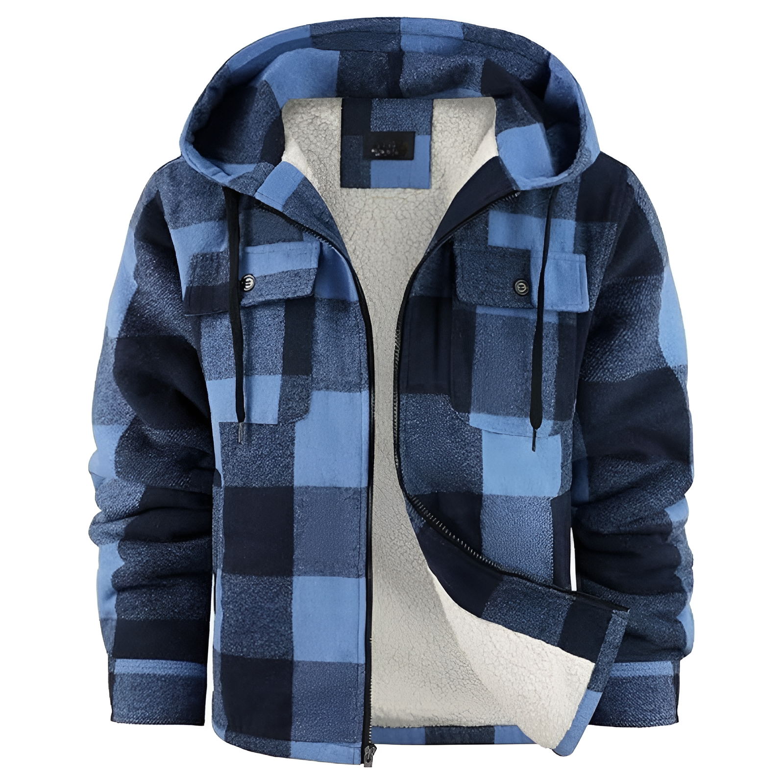 Men Flannel Hooded Jacket Fleece Sherpa Lined Plaid Shirts Jackets Zip Up Sweatshirt Hoodies for Men with 4 Pockets