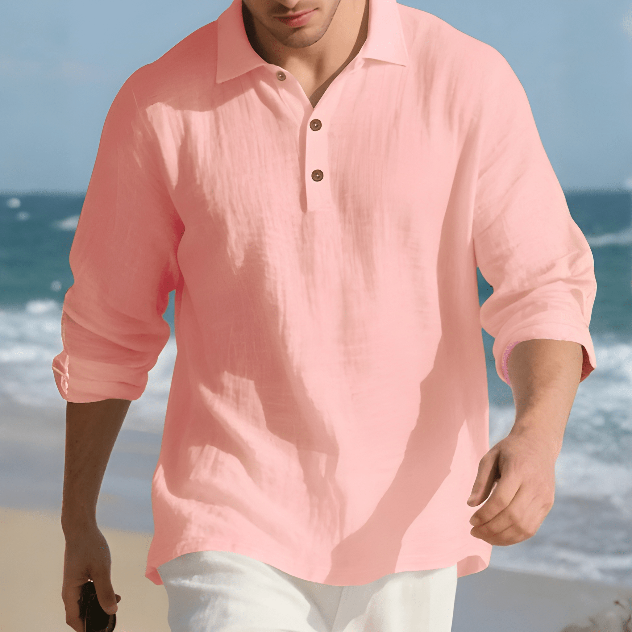 Lightweight Loose Fit Half Placket Long Sleeve Polo Shirt For Men